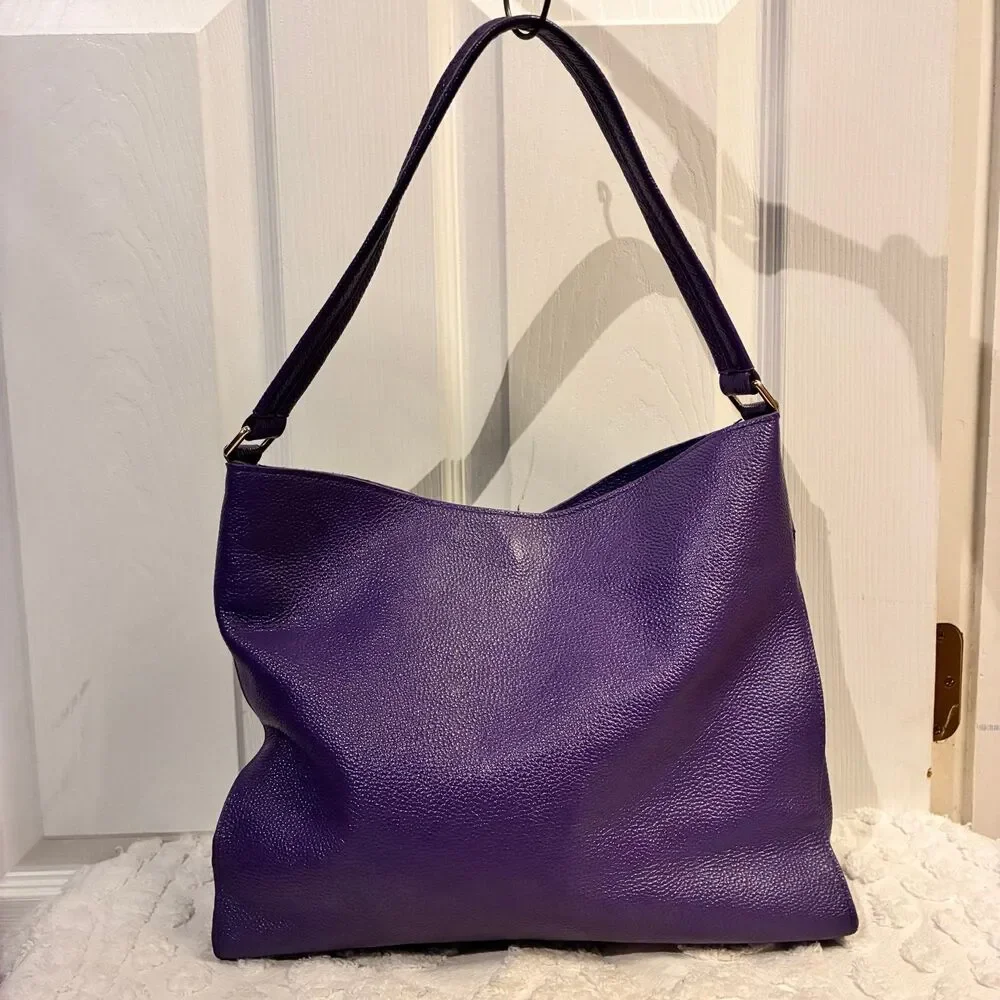 EUC Tote Le Monde Purple Pebble Leather Hobo Shoulder Handbag